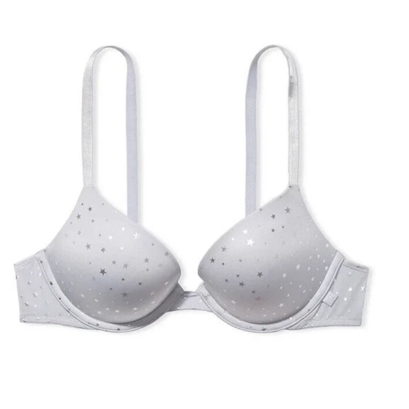 Victoria's Secret Other - Victoria's Secret Push Up Bra Silver Star Print White‎ Adjustable Straps 38D 403